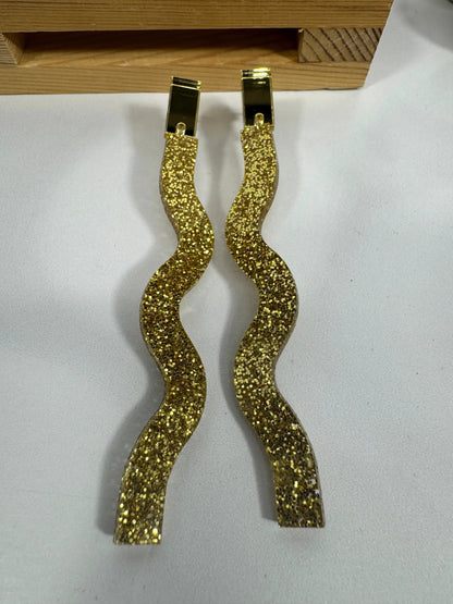 Truly Olive Long Dangle Glitter Gold Acrylic Holiday Earrings - Earrings Dangle Earrings