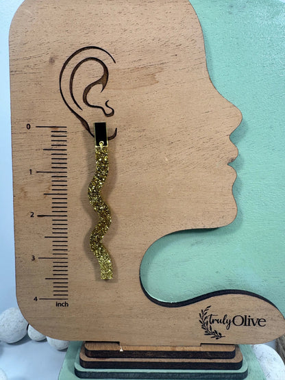 Truly Olive Long Dangle Glitter Gold Acrylic Holiday Earrings - Earrings Dangle Earrings
