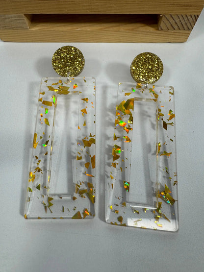 Truly Olive Mirrored Gold Acrylic Glitter Earrings - Earrings Stud/Post Earrings