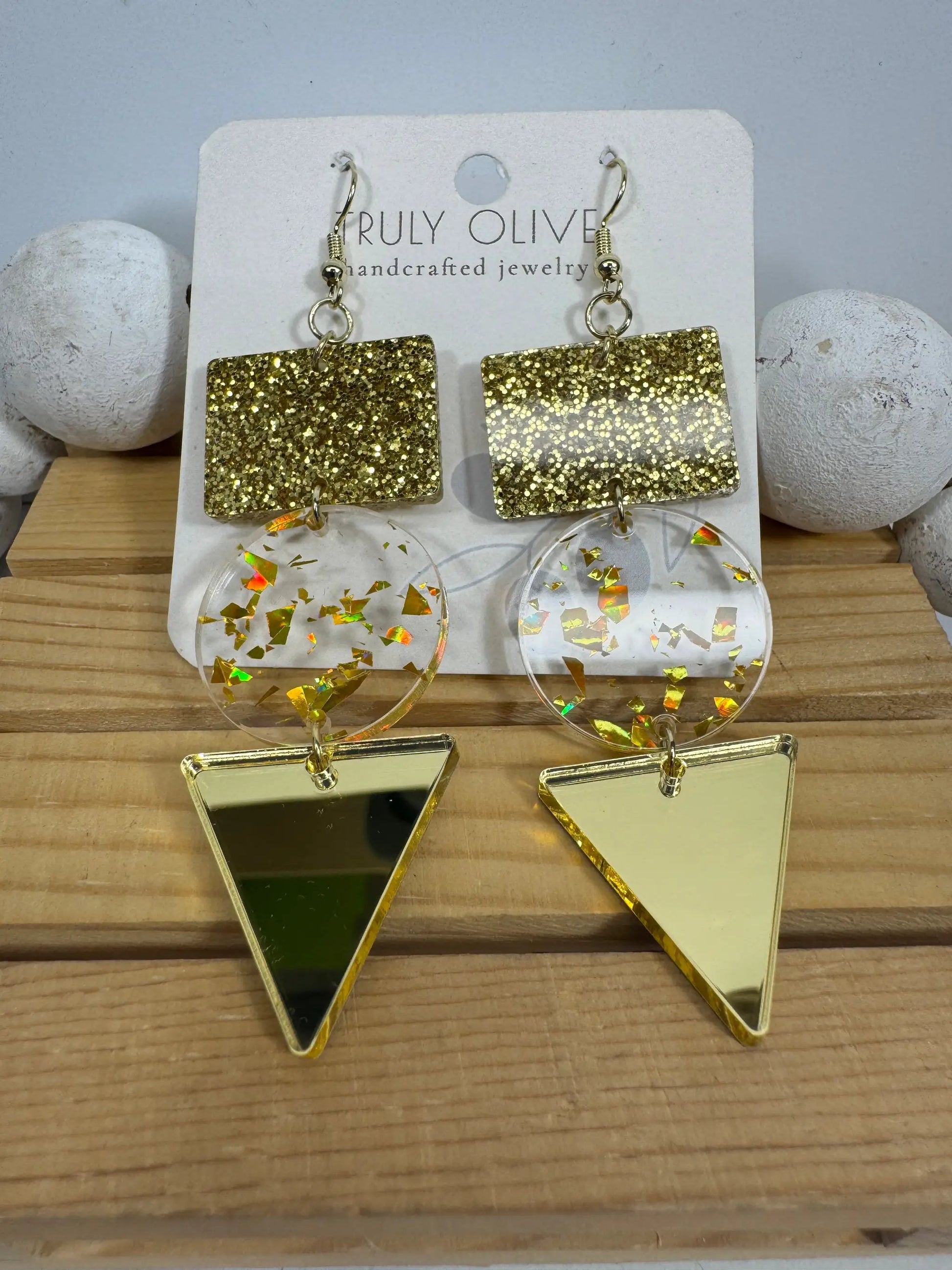 Trulyolive Gold Glitter Holiday Earrings - Earrings Dangle Earrings