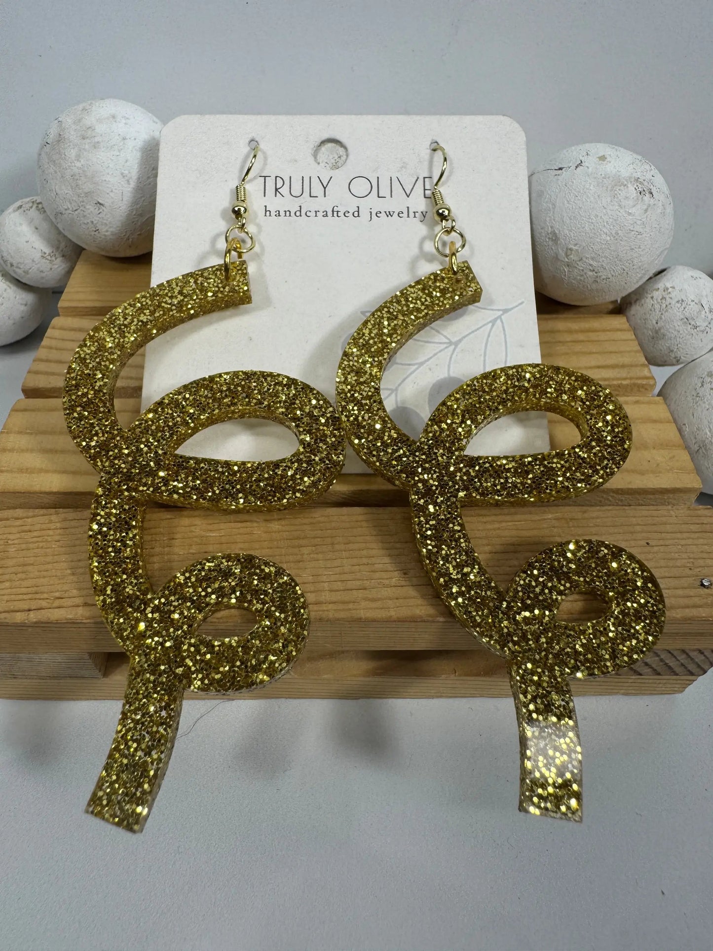 Truly Olive Gold Glitter Christmas Earrings – Festive Holiday Dangle Earrings 2025 - Earrings Dangle Earrings