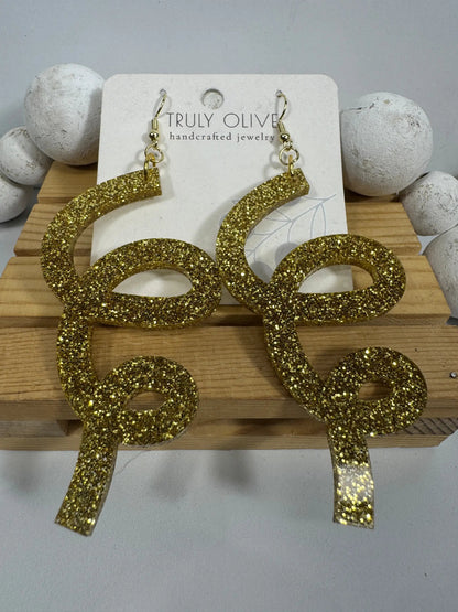Truly Olive Gold Glitter Christmas Earrings – Festive Holiday Dangle Earrings 2025 - Earrings Dangle Earrings