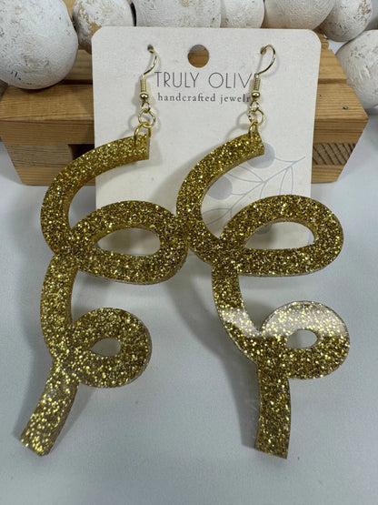 Truly Olive Gold Glitter Christmas Earrings – Festive Holiday Dangle Earrings 2025 - Earrings Dangle Earrings