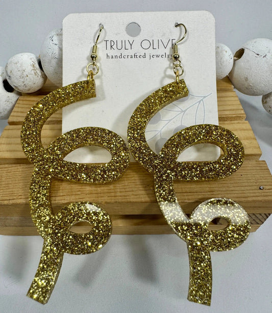 Truly Olive Gold Glitter Christmas Earrings – Festive Holiday Dangle Earrings 2025 - Earrings Dangle Earrings