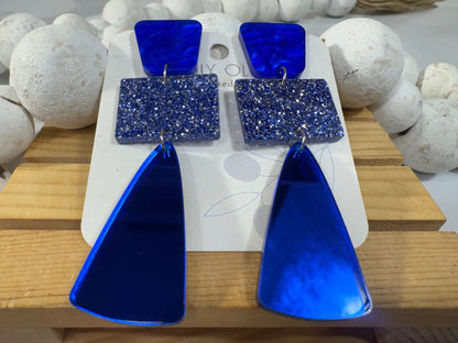 Truly Olive Royal Blue Glitter Glass Holiday Earrings - Earrings Stud/Post Earrings