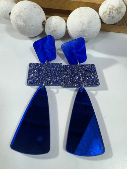 Truly Olive Royal Blue Glitter Glass Holiday Earrings - Earrings Stud/Post Earrings