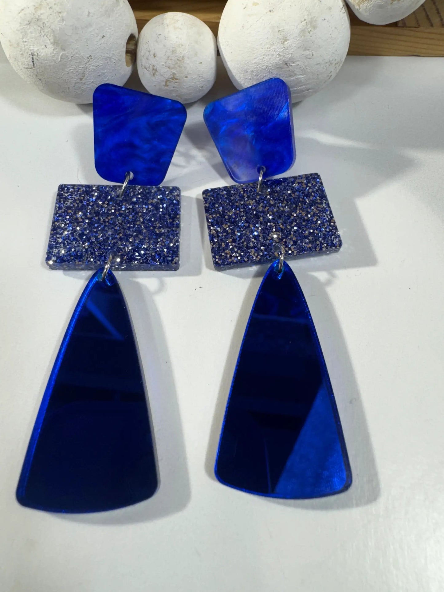 Truly Olive Royal Blue Glitter Glass Holiday Earrings - Earrings Stud/Post Earrings