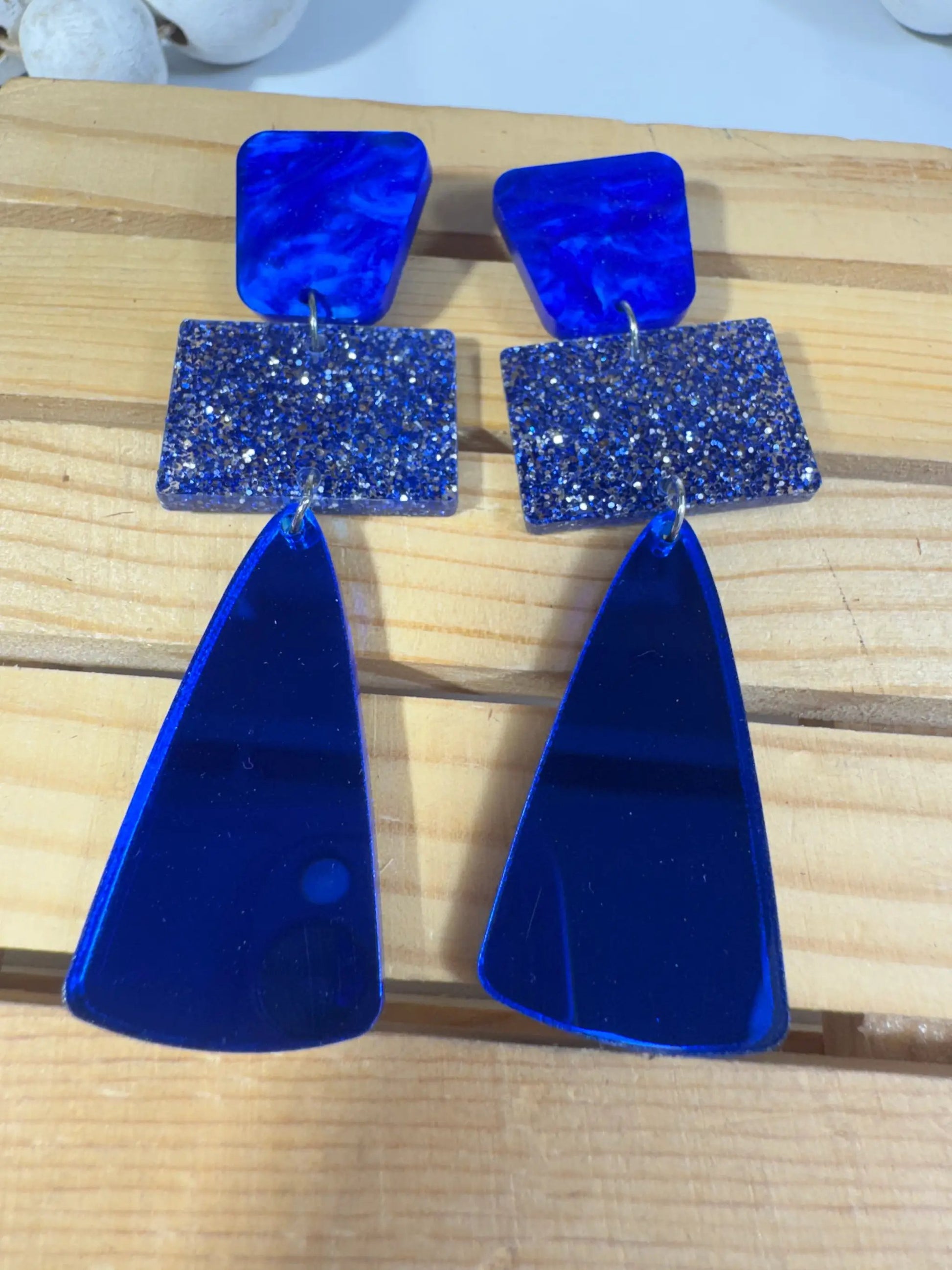 Truly Olive Royal Blue Glitter Glass Holiday Earrings - Earrings Stud/Post Earrings
