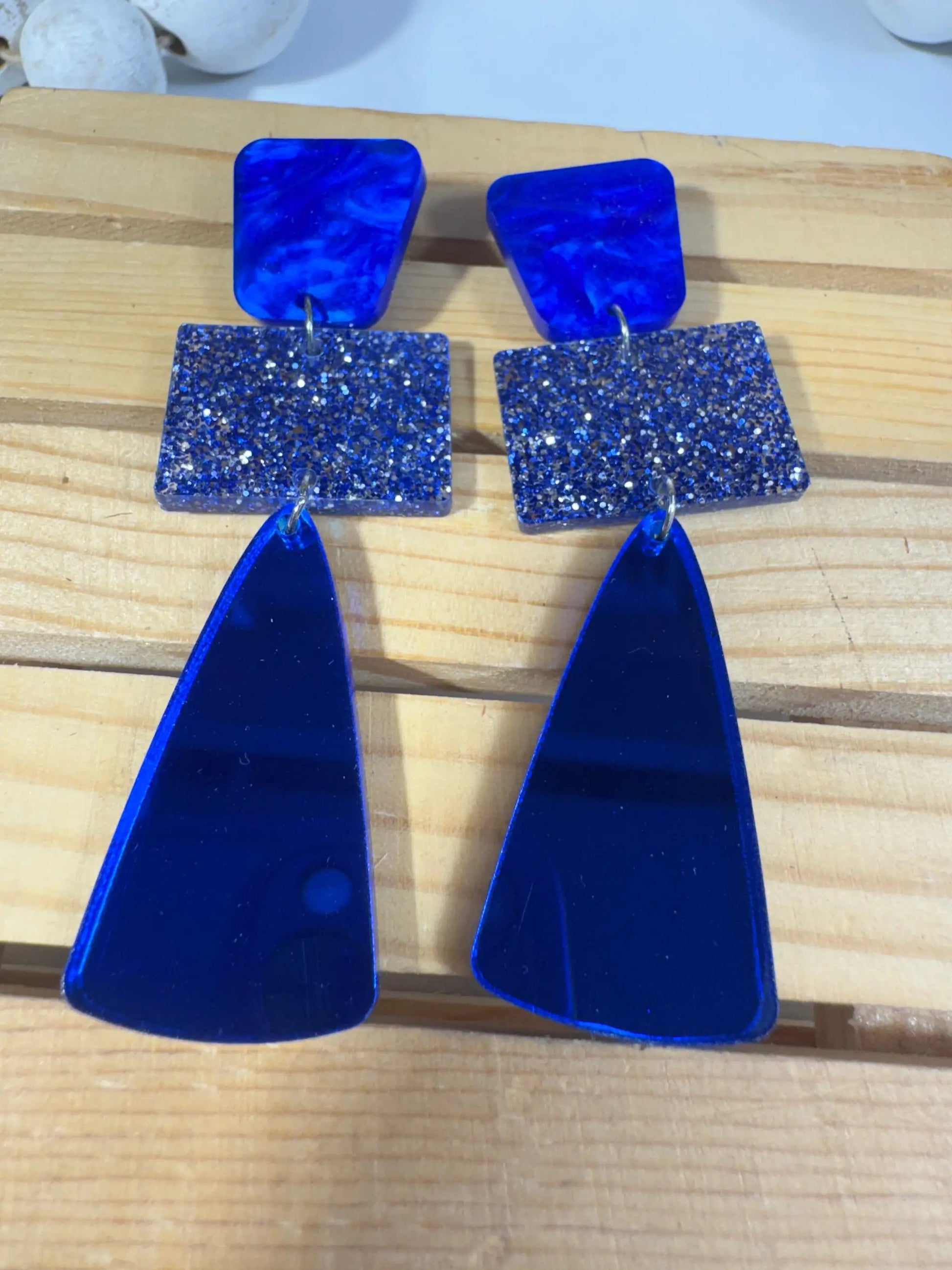 Truly Olive Royal Blue Glitter Glass Holiday Earrings - Earrings Stud/Post Earrings