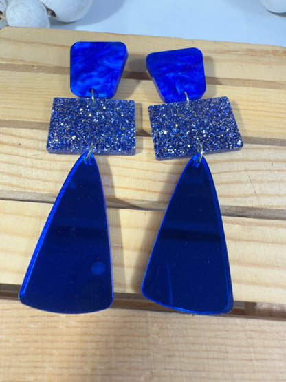 Truly Olive Royal Blue Glitter Glass Holiday Earrings - Earrings Stud/Post Earrings