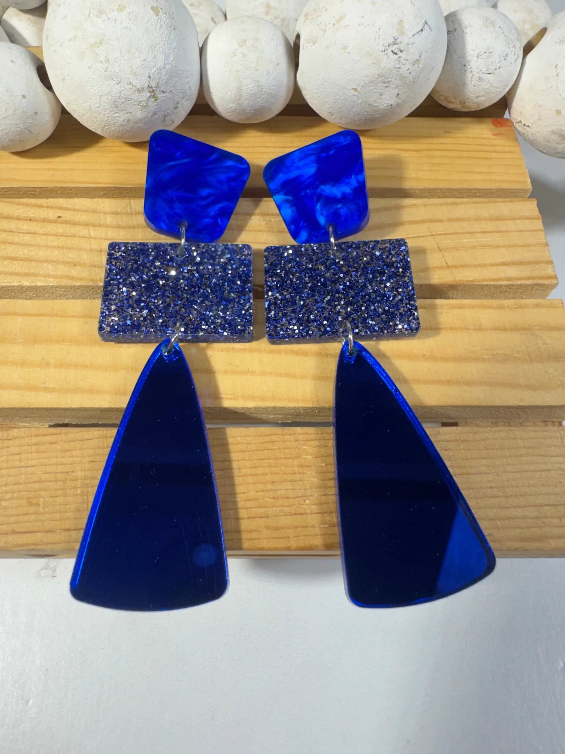 Truly Olive Royal Blue Glitter Glass Holiday Earrings - Earrings Stud/Post Earrings