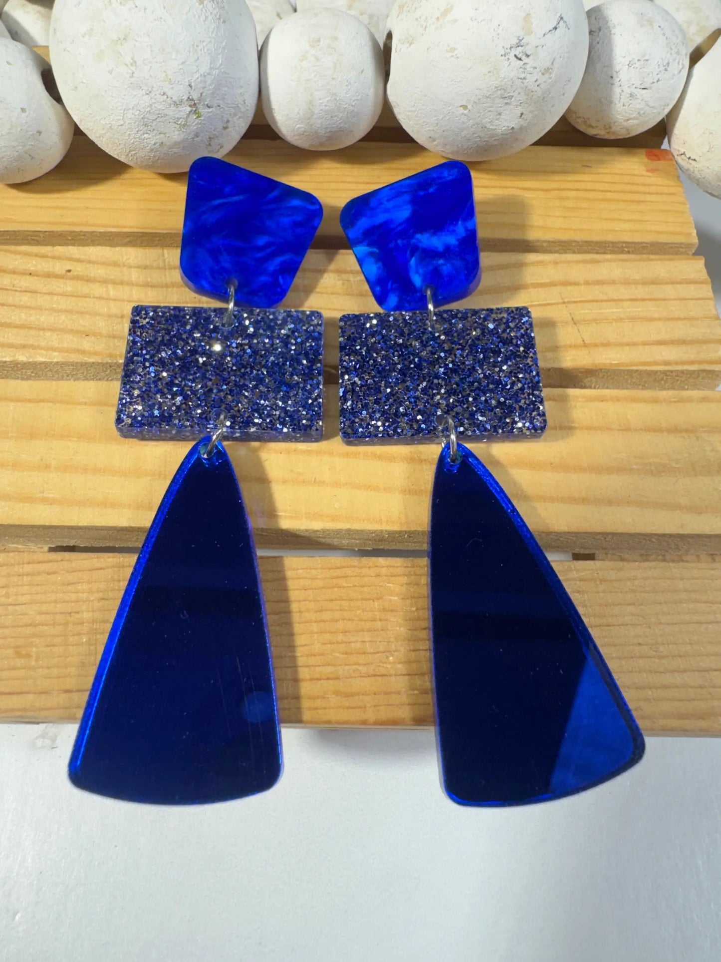 Truly Olive Royal Blue Glitter Glass Holiday Earrings - Earrings Stud/Post Earrings