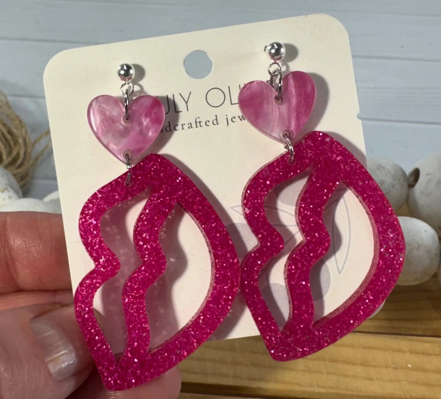 Trulyolive Hot Pink and Light Pink Lip and Heart Earrings - Earrings Dangle Earrings