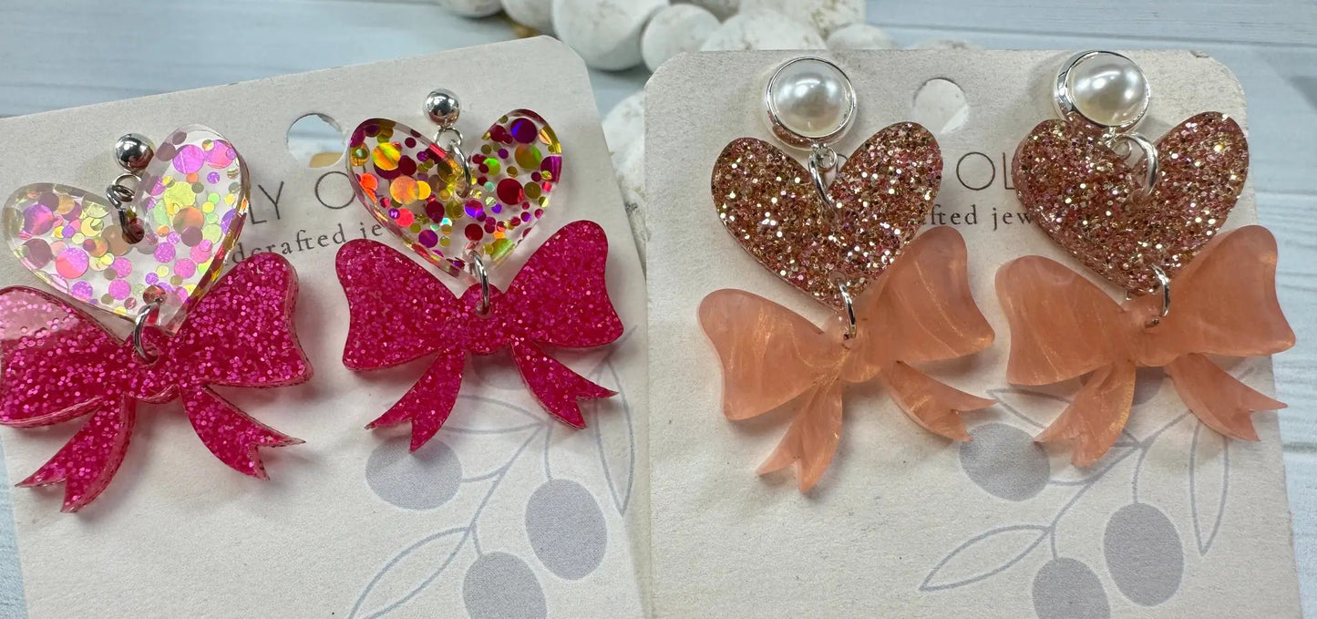 Trulyolive Heart Bows Dangle Earrings - Earrings