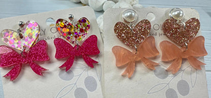 Trulyolive Heart Bows Dangle Earrings - Earrings