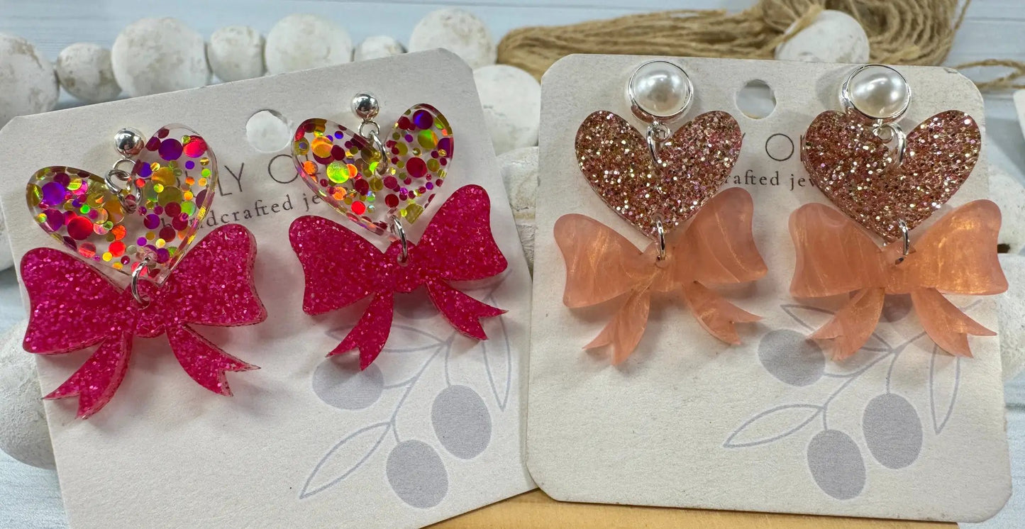 Trulyolive Heart Bows Dangle Earrings - Earrings