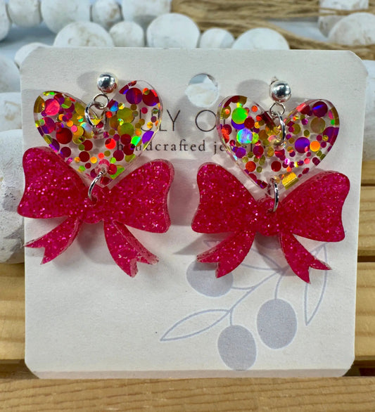 Trulyolive Heart Bows Dangle Earrings - Earrings