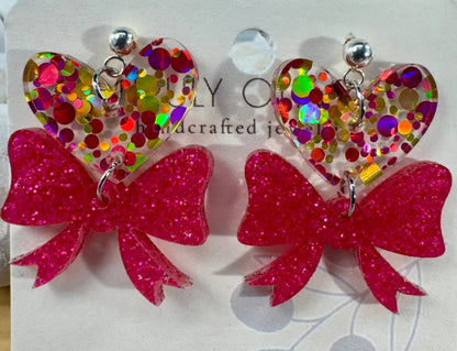 Trulyolive Heart Bows Dangle Earrings - Earrings