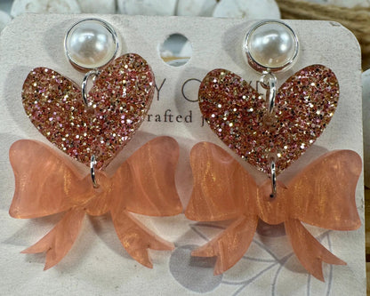 Trulyolive Heart Bows Dangle Earrings - Earrings