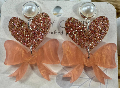 Trulyolive Heart Bows Dangle Earrings - Earrings