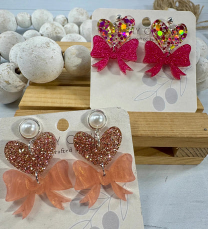 Trulyolive Heart Bows Dangle Earrings - Earrings