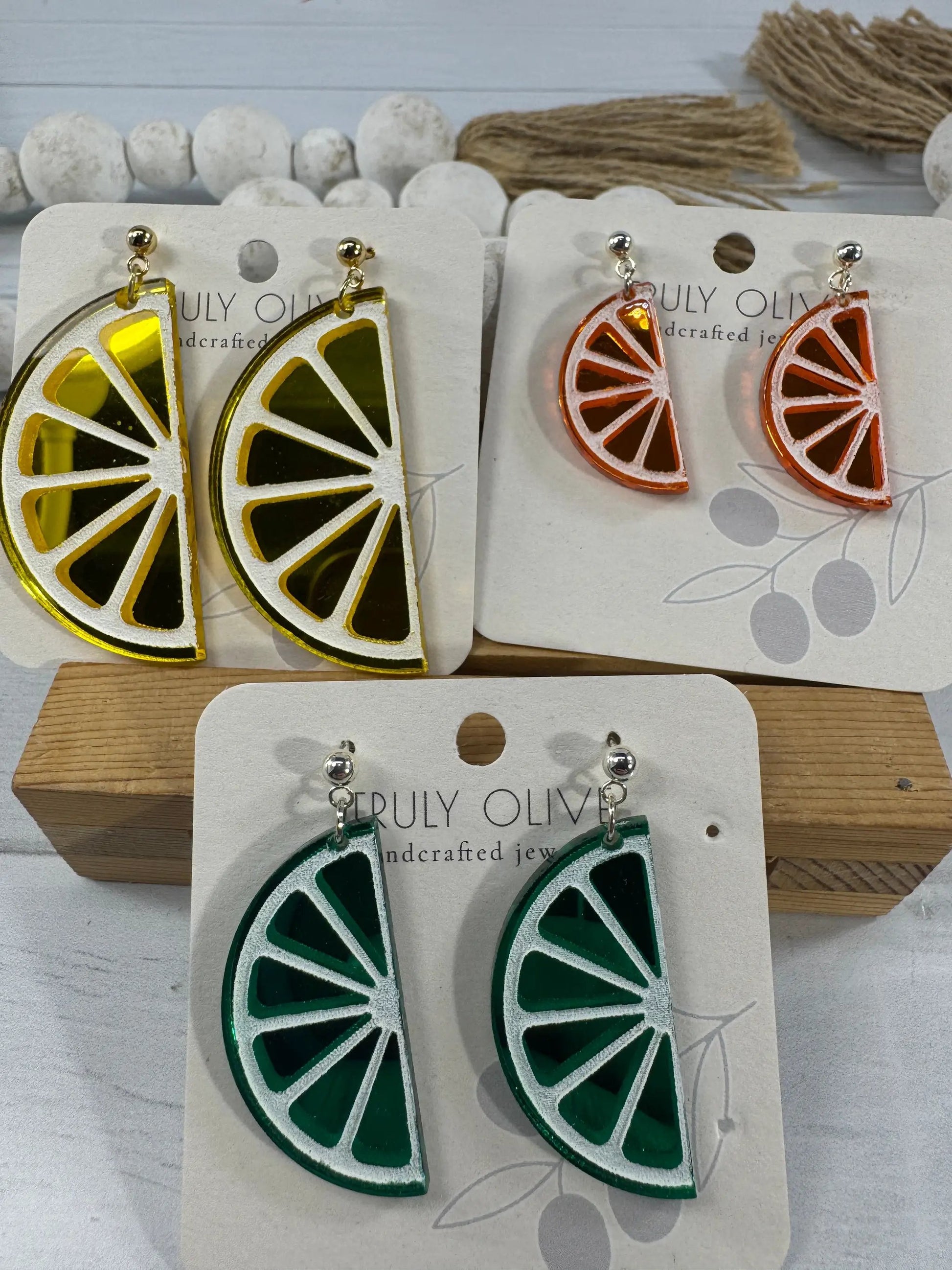 Trulyolive Half Slice Citrus Earrings - Lemon Lime and Orange - Earrings