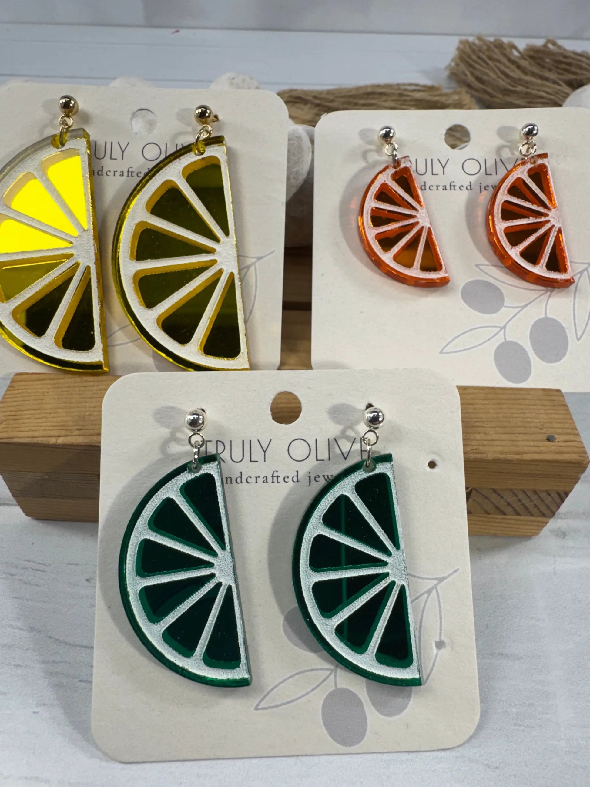 Trulyolive Half Slice Citrus Earrings - Lemon Lime and Orange - Earrings