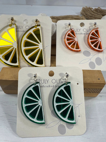 Trulyolive Half Slice Citrus Earrings - Lemon Lime and Orange - Earrings