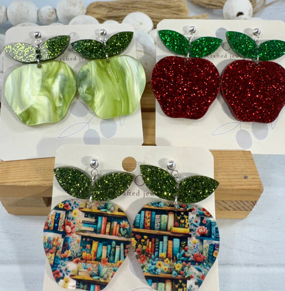 Trulyolive Teacher Apple Earrings - Sparkly Shiny Apple Earrings For Back To School - Earrings