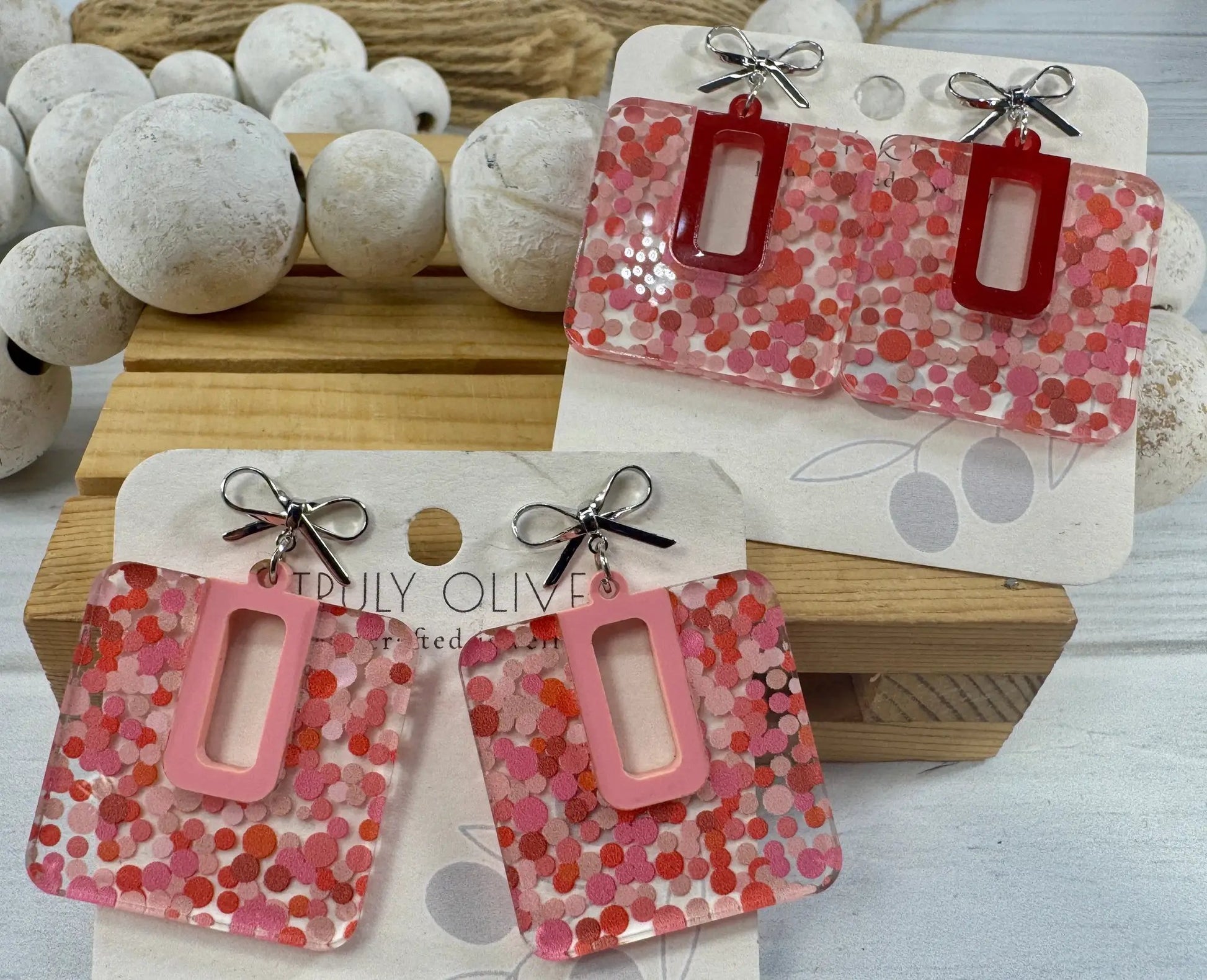 Trulyolive Cutie Pink and Red Polk A Dots Bow Dangles - Earrings