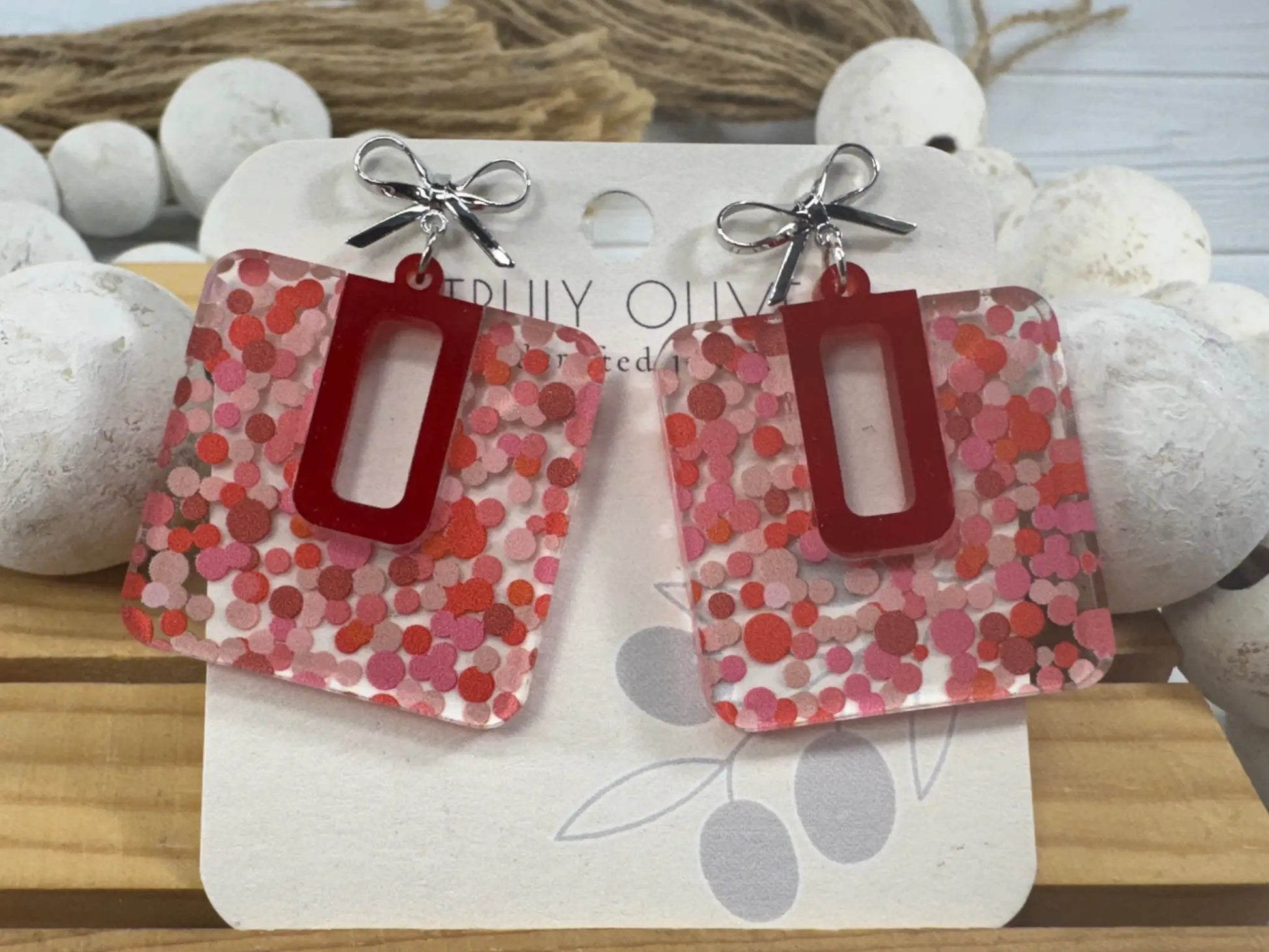 Trulyolive Cutie Pink and Red Polk A Dots Bow Dangles - Earrings