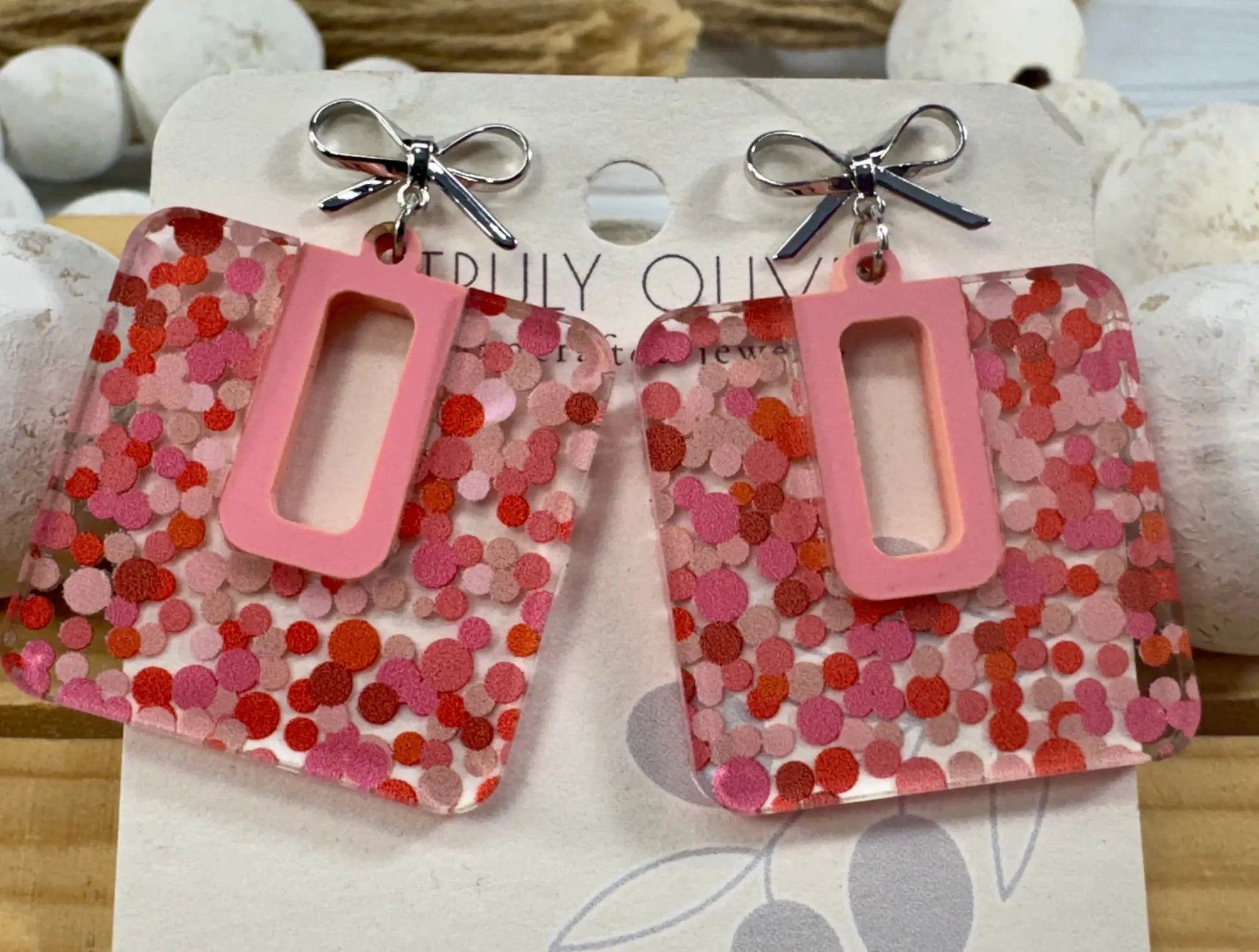 Trulyolive Cutie Pink and Red Polk A Dots Bow Dangles - Earrings