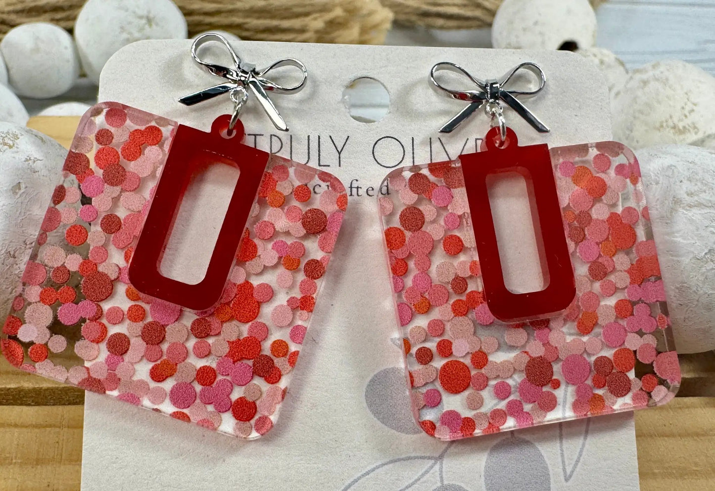 Trulyolive Cutie Pink and Red Polk A Dots Bow Dangles - Earrings