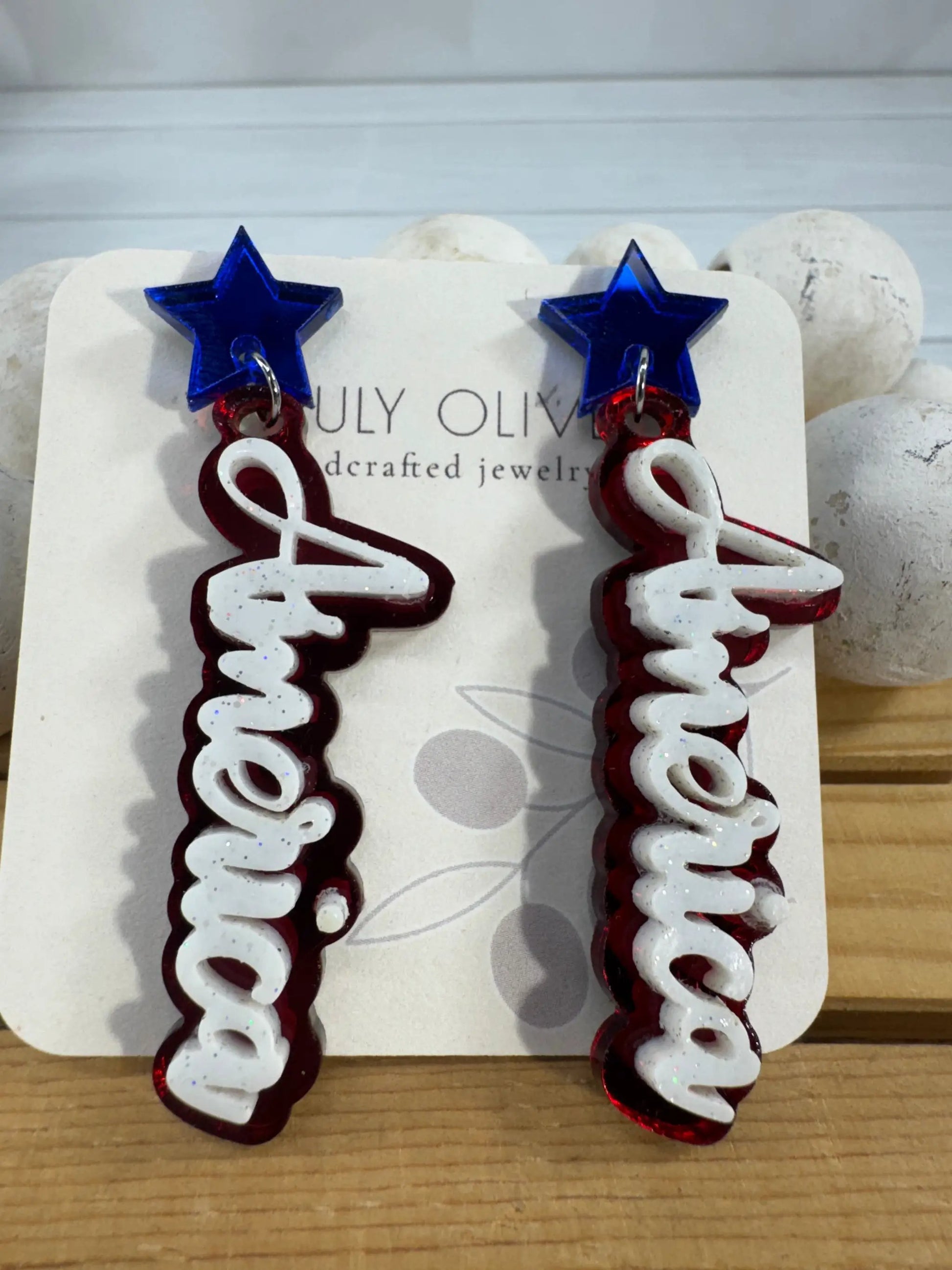 Truly Olive Patriotic America Earrings — Red, White and Blue Statement Jewelry - Earrings Dangle Earrings