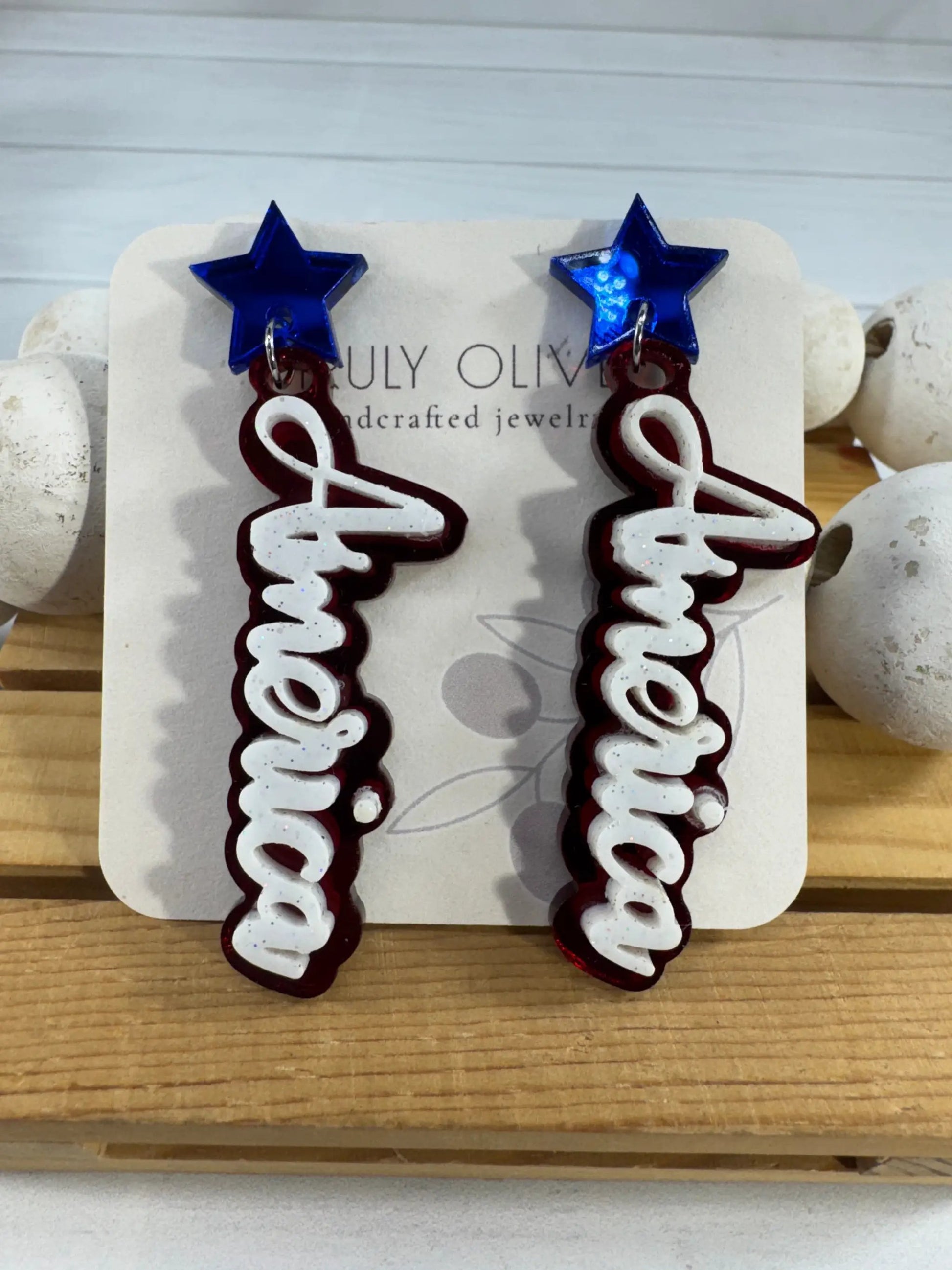 Truly Olive Patriotic America Earrings — Red, White and Blue Statement Jewelry - Earrings Dangle Earrings