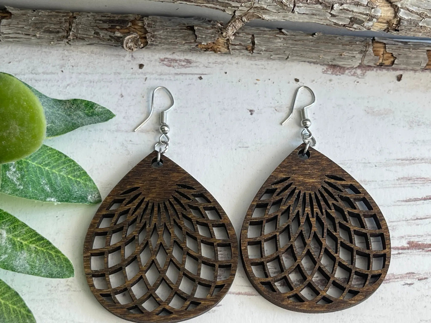 Truly Olive Wooden Statement Earrings - Earrings Dangle Earrings