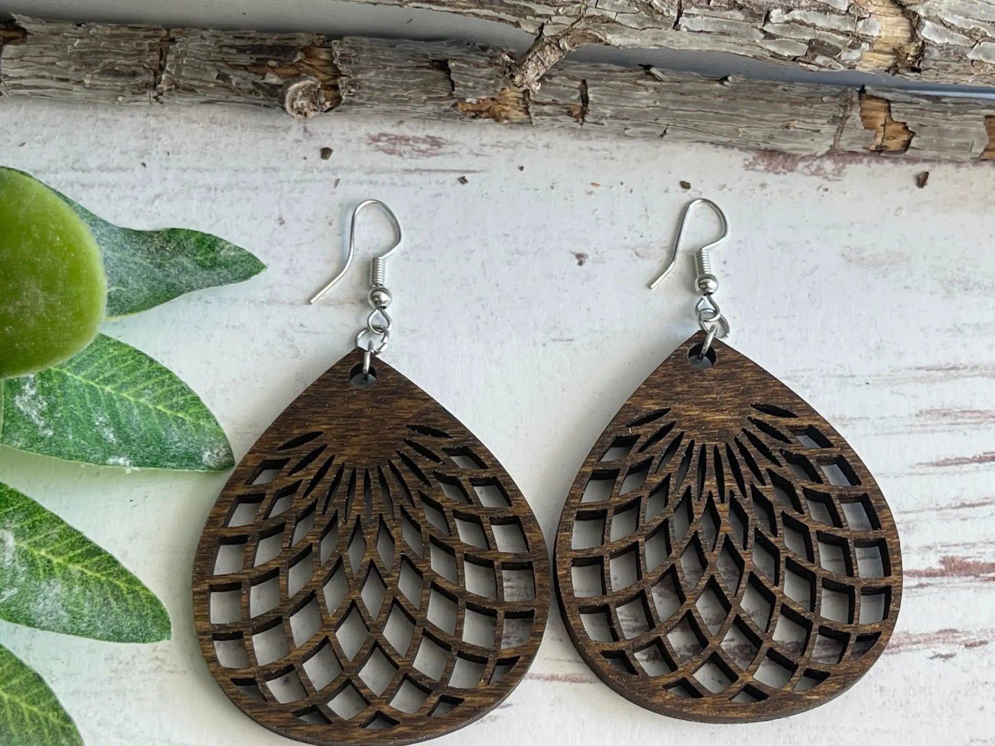 Truly Olive Wooden Statement Earrings - Earrings Dangle Earrings