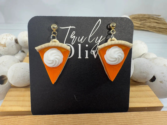 Truly Olive Pumpkin Pie Earrings – Handmade Fall Dessert Statement Earrings - Earrings Stud/Post Earrings