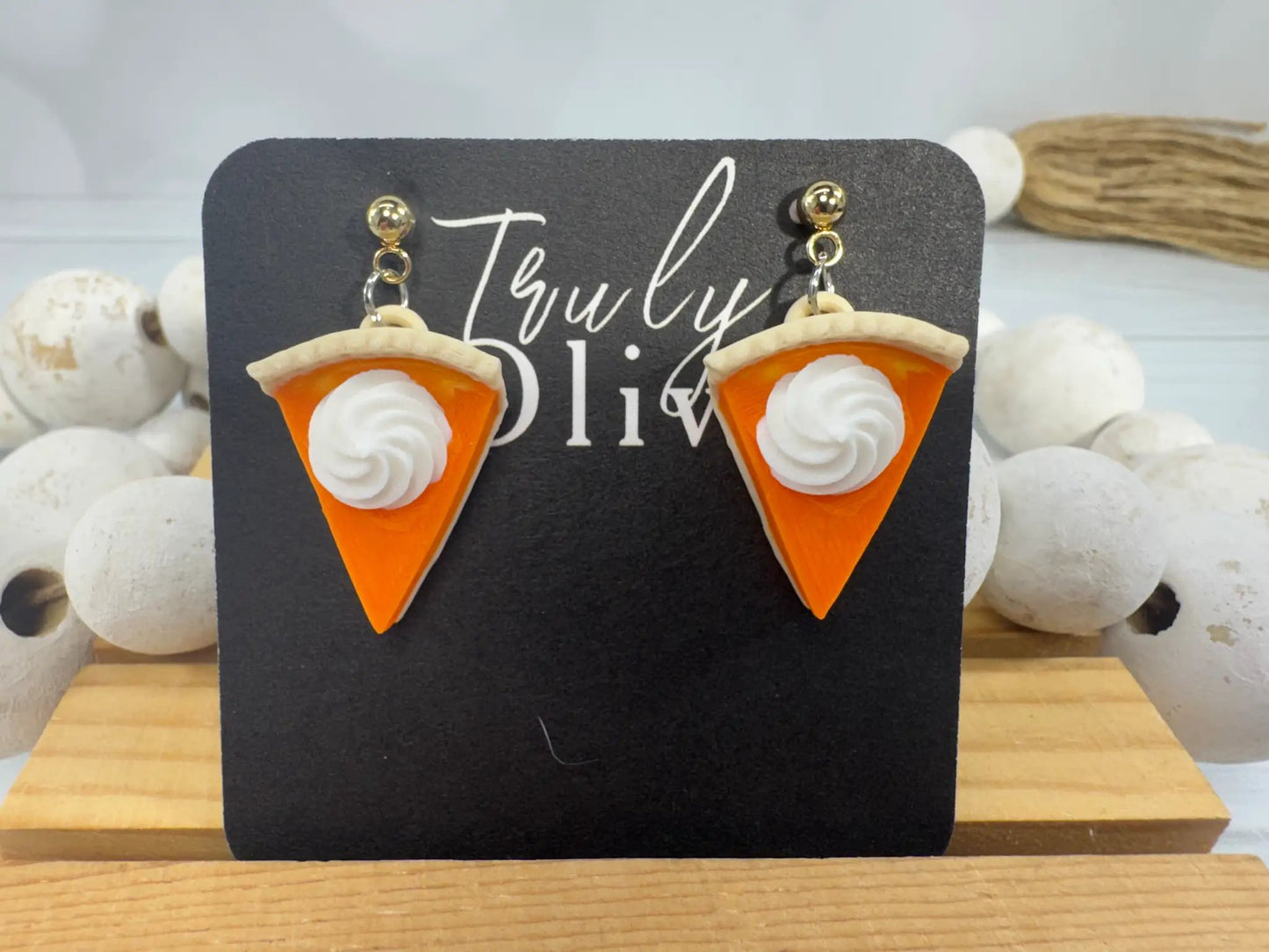 Truly Olive Pumpkin Pie Earrings – Handmade Fall Dessert Statement Earrings - Earrings Stud/Post Earrings
