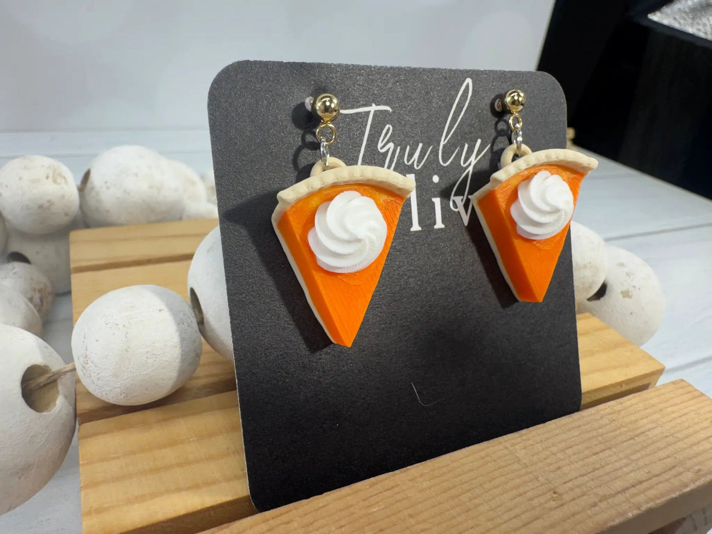 Truly Olive Pumpkin Pie Earrings – Handmade Fall Dessert Statement Earrings - Earrings Stud/Post Earrings