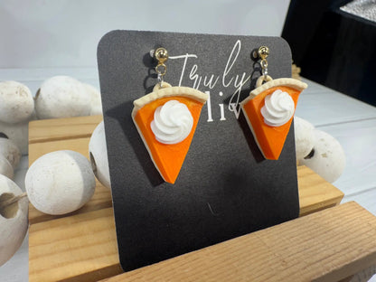 Truly Olive Pumpkin Pie Earrings – Handmade Fall Dessert Statement Earrings - Earrings Stud/Post Earrings