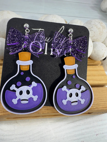 Truly Olive Poison Potion Bottle Halloween Earrings – Spooky Acrylic Dangle Earrings for Women - Earrings Stud/Post Earrings