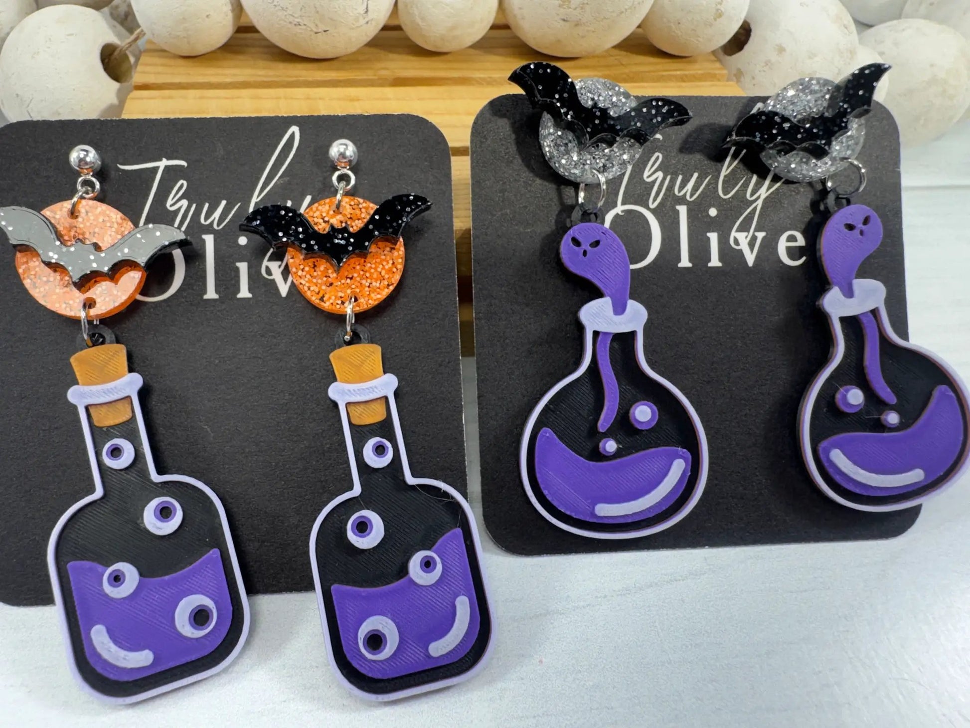 Truly Olive Poison Potion Bottle Halloween Earrings – Spooky Acrylic Dangle Earrings for Women - Earrings Stud/Post Earrings