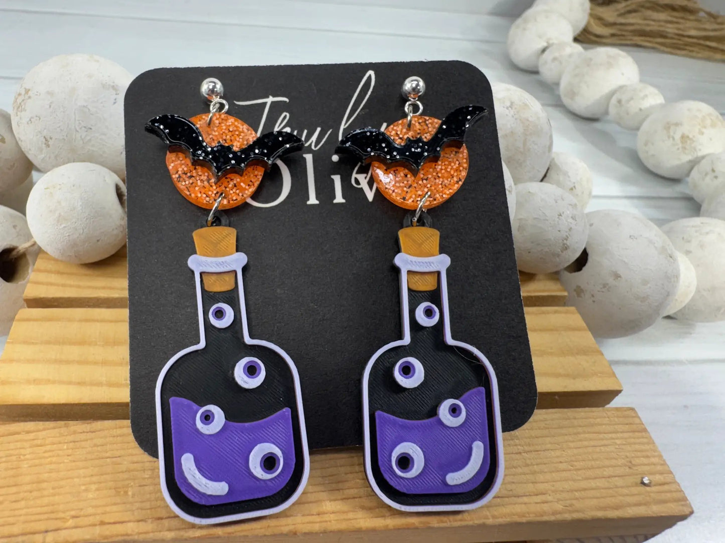 Truly Olive Poison Potion Bottle Halloween Earrings – Spooky Acrylic Dangle Earrings for Women - Earrings Stud/Post Earrings