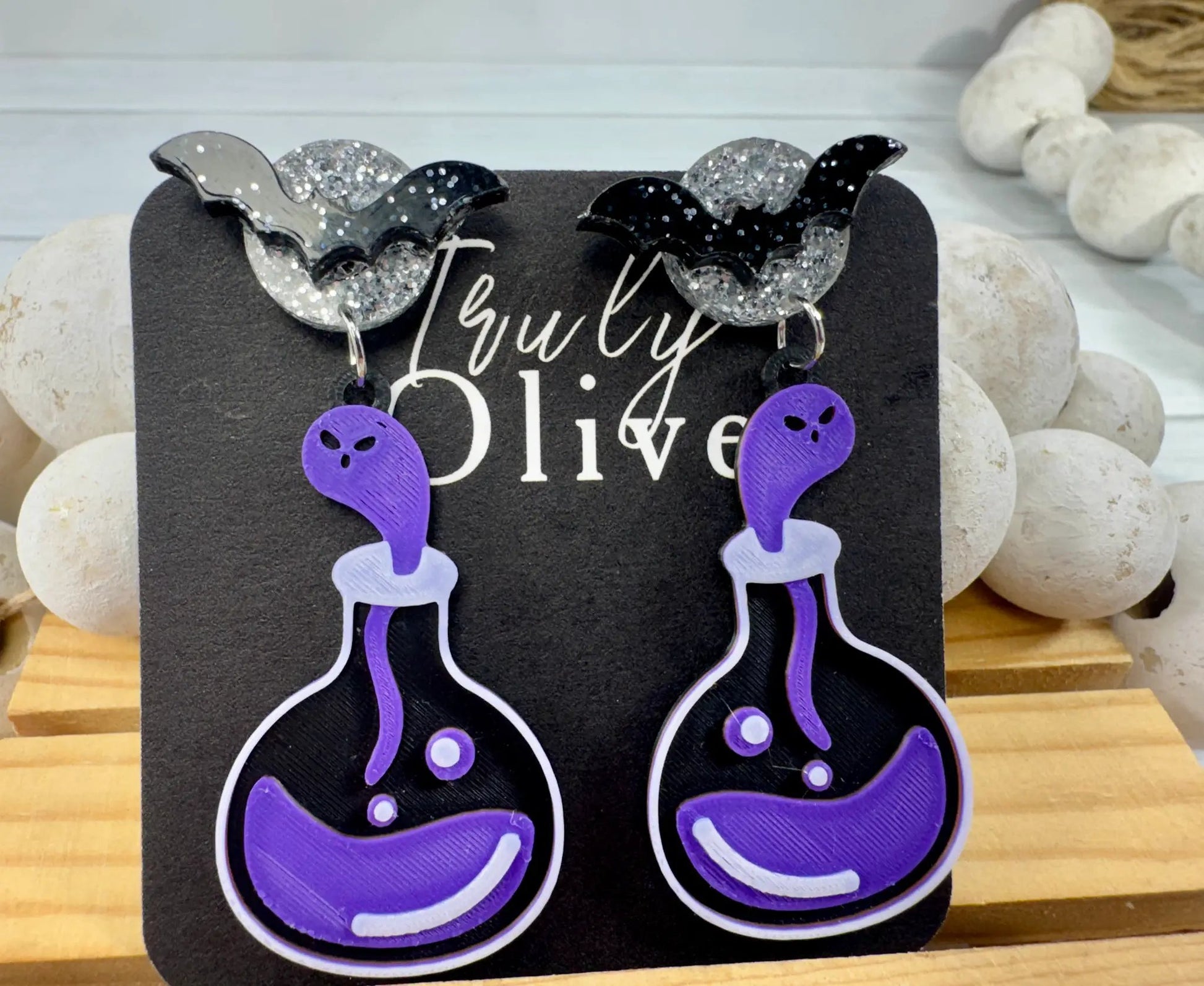 Truly Olive Poison Potion Bottle Halloween Earrings – Spooky Acrylic Dangle Earrings for Women - Earrings Stud/Post Earrings