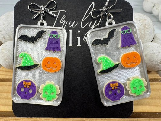 Truly Olive Spooky Halloween Charm Earrings – Handmade Acrylic Statement Earrings 🎃👻🦇 - Earrings Stud/Post Earrings