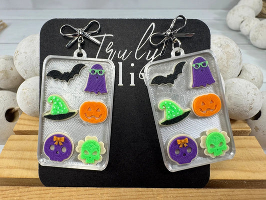 Truly Olive Spooky Halloween Charm Earrings – Handmade Acrylic Statement Earrings 🎃👻🦇 - Earrings Stud/Post Earrings