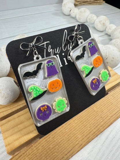 Truly Olive Spooky Halloween Charm Earrings – Handmade Acrylic Statement Earrings 🎃👻🦇 - Earrings Stud/Post Earrings