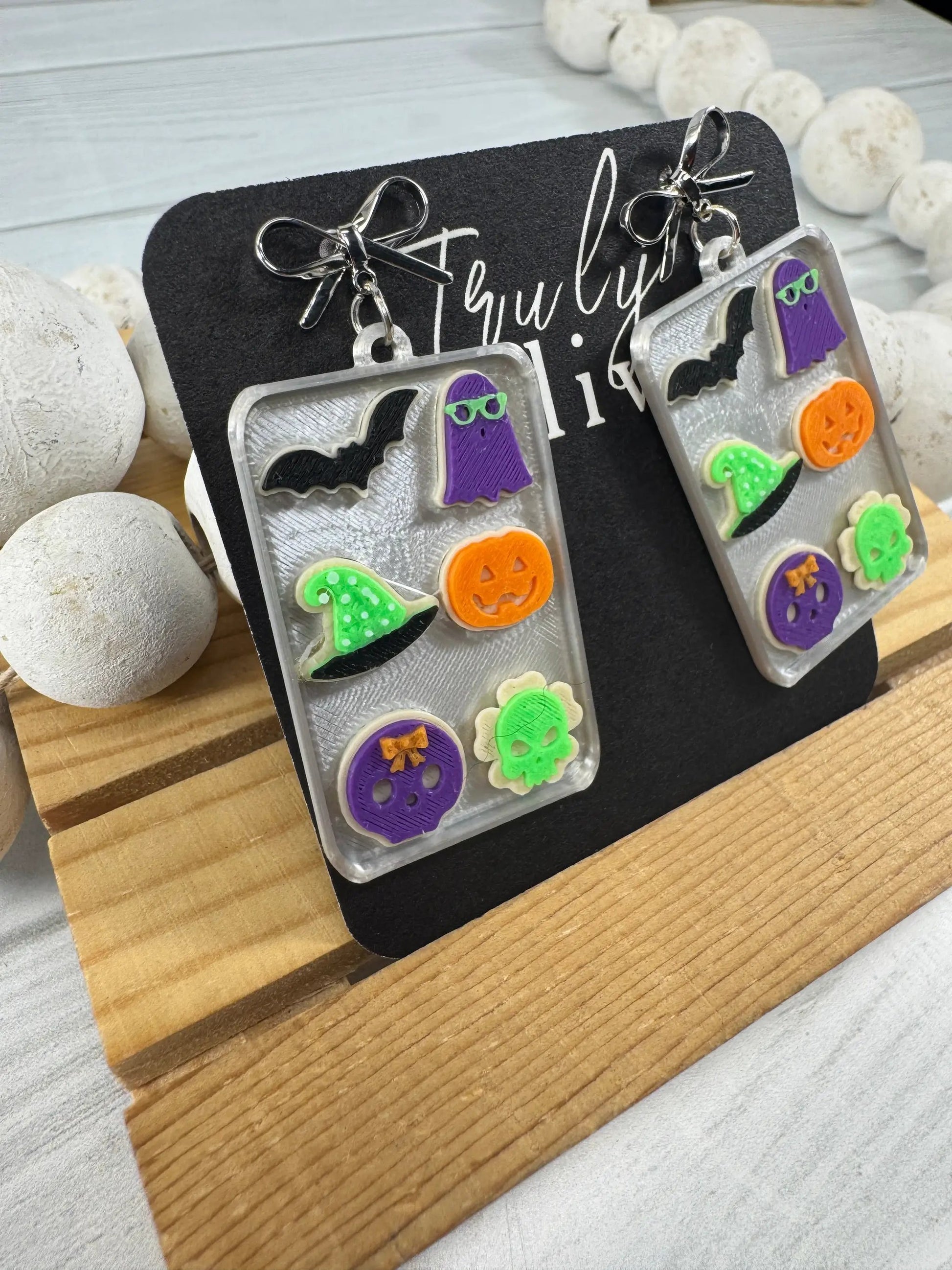 Truly Olive Spooky Halloween Charm Earrings – Handmade Acrylic Statement Earrings 🎃👻🦇 - Earrings Stud/Post Earrings