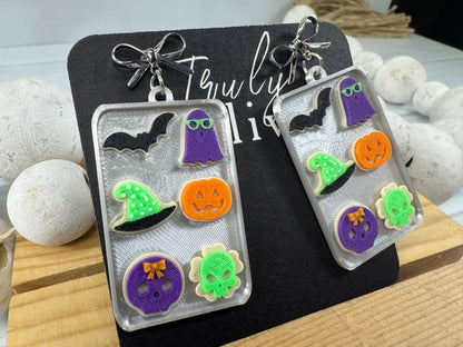 Truly Olive Spooky Halloween Charm Earrings – Handmade Acrylic Statement Earrings 🎃👻🦇 - Earrings Stud/Post Earrings